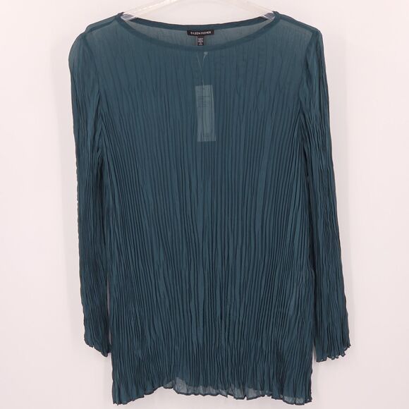 Eileen Fisher Sheer Crinkle Tunic Top Womens Size Medium Green Witchy Whimsigoth - Picture 3 of 8